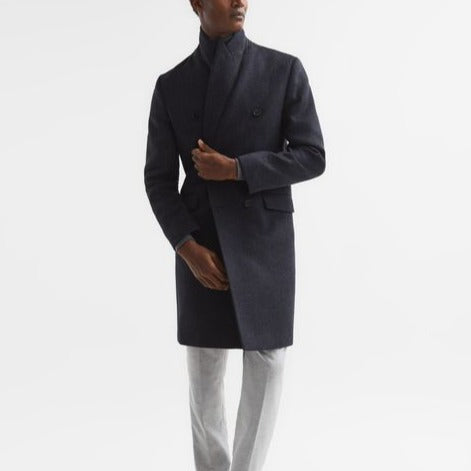 REISS DOUBLE BREASTED LONG WOOL OVERCOAT