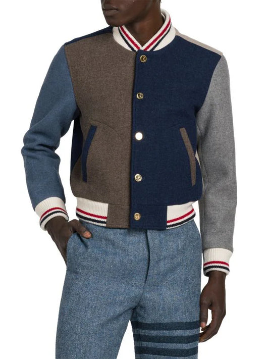 THOM BROWNE COLORBLOCK WOOL VARSITY JACKET