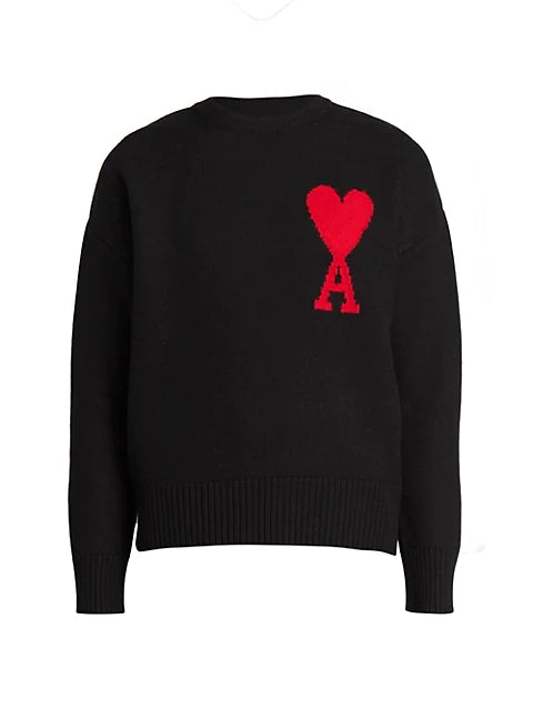 AMI PARIS EMBROIDERED WOOL SWEATER