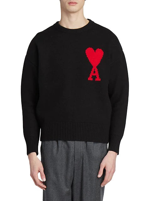 AMI PARIS EMBROIDERED WOOL SWEATER