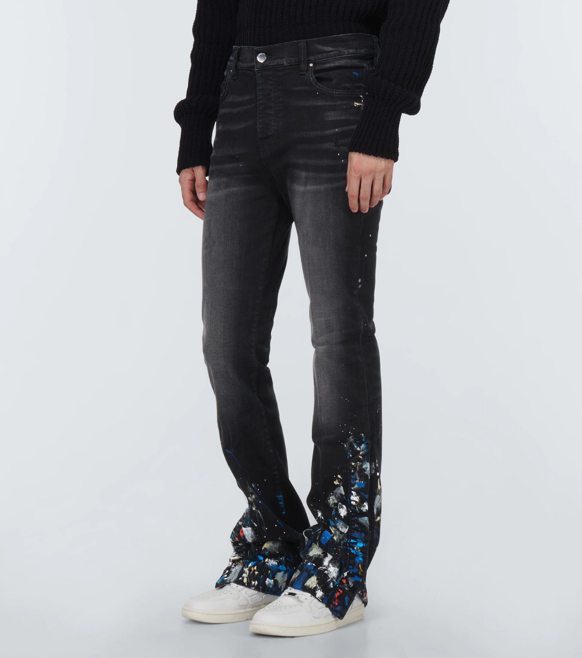 Black amiri paint splatter jeans discount