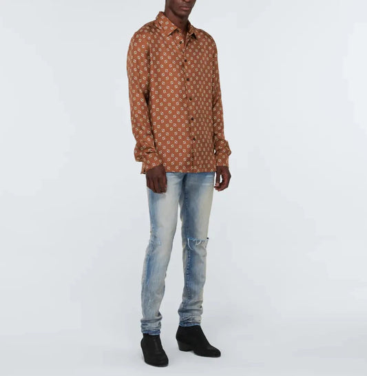 AMIRI MICRO PAISLEY SILK LONG SLEEVE SHIRT