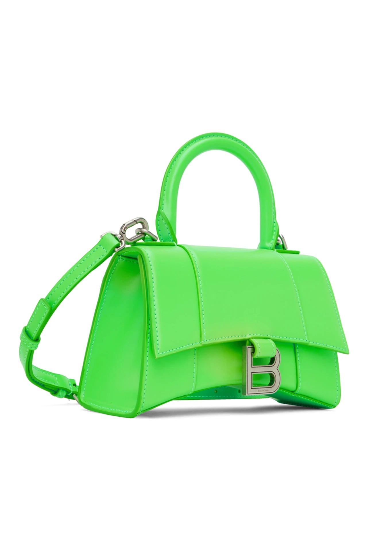 Hourglass Top Handle Bag XS in Green Leather
