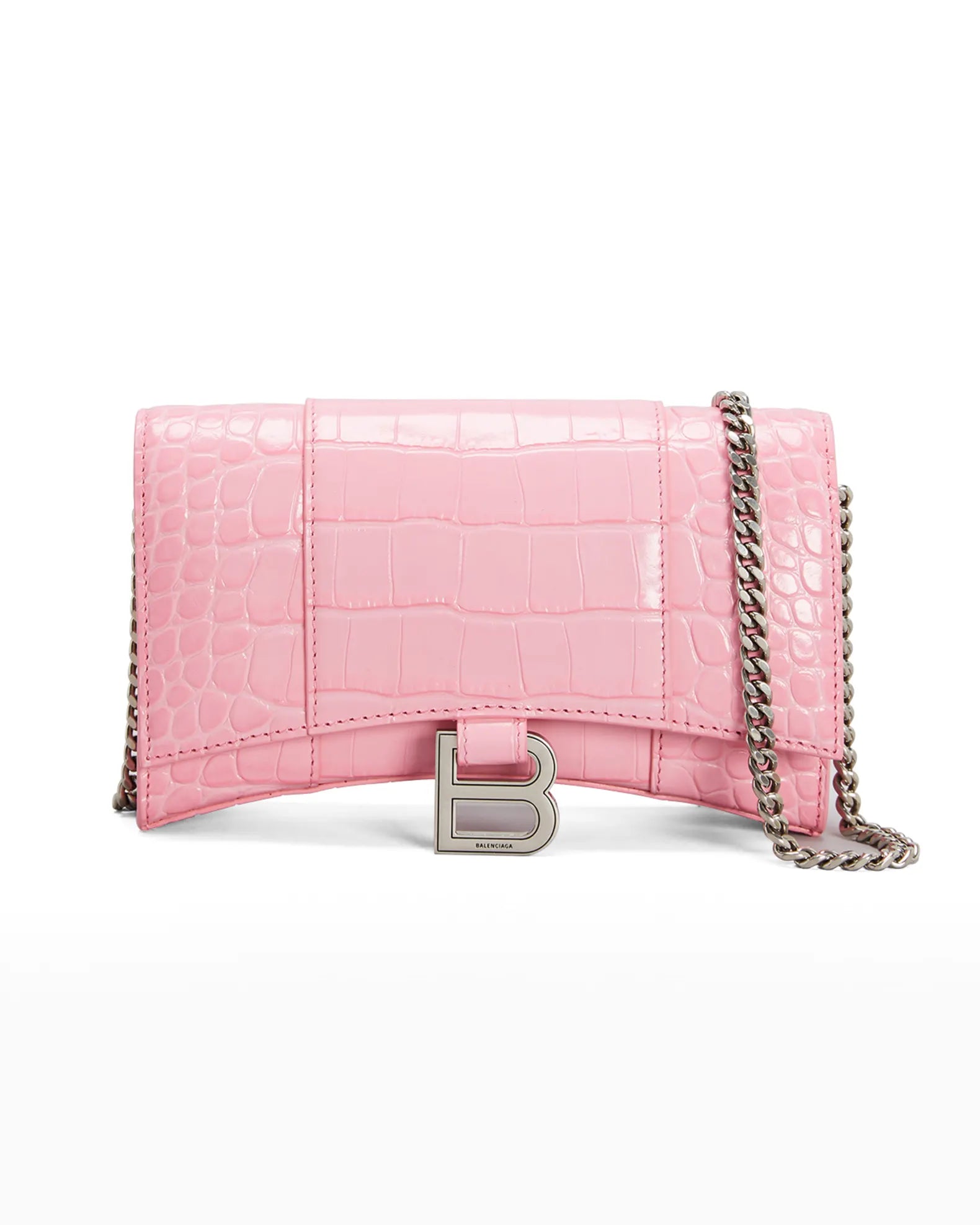 Balenciaga Hourglass Metallic Moc-Croc Chain Wallet