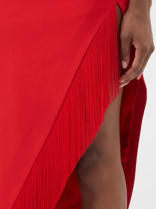 DAVID KOMA FRINGED ASYMMETRIC DRESS TheLuxeLend DAVID KOMA FRINGED ASYMMETRIC DRESS TheLuxeLend