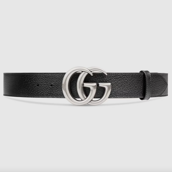 GUCCI GG MARMONT LEATHER BELT WITH SHINY SILVER