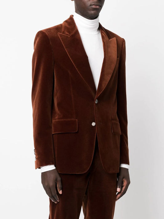 PALM ANGELS BROWN VELVET SUIT BLAZER