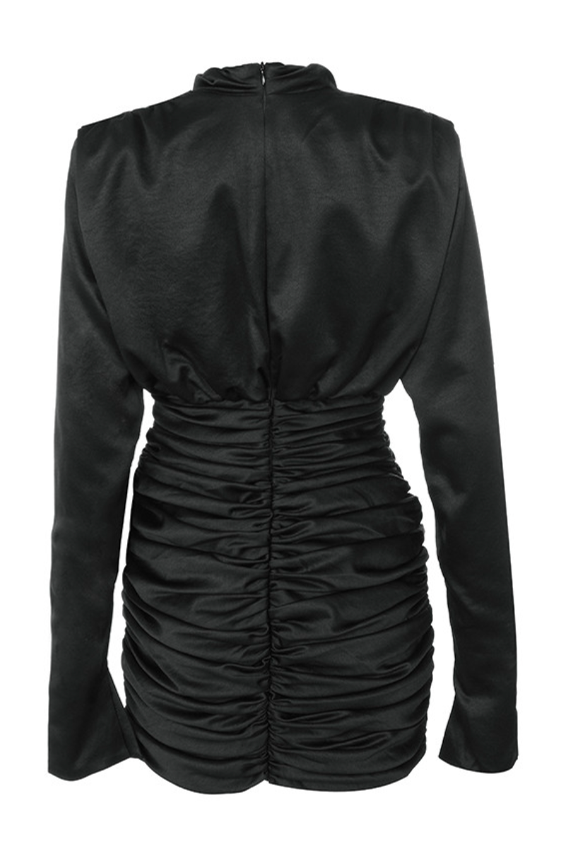 house of cb giorgiana dress black HOUSE OF CB GIORGIANA BLACK SATIN RUCHED MINI DRESS SZ XS