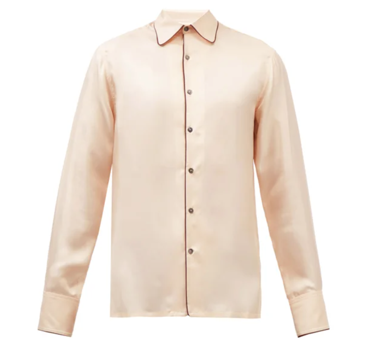 A masculine piped trim silk satin shirt from 73 London