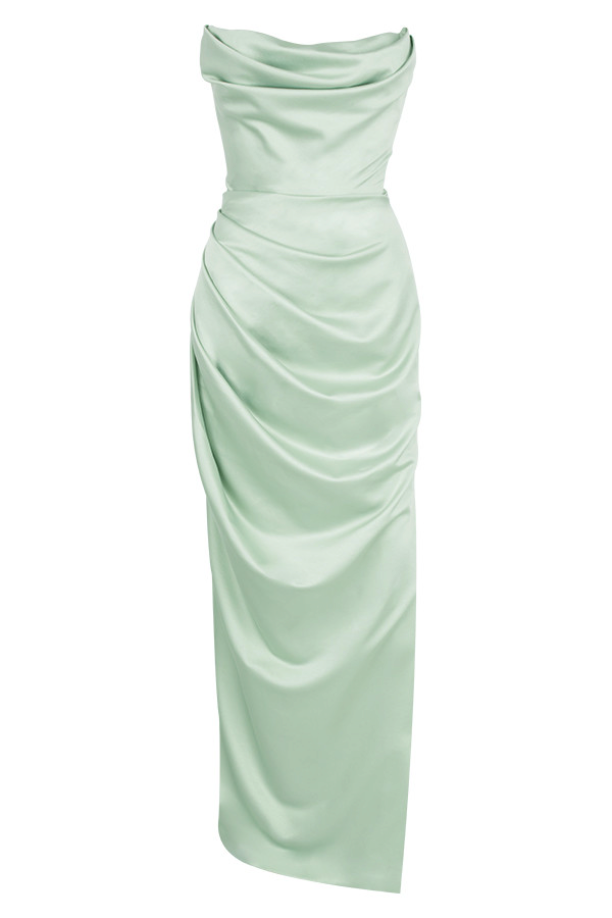 HOUSE OF CB ADRIENNE DRAPED STRAPLESS GOWN