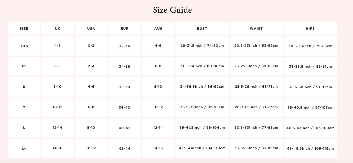 HOUSE OF CB SIZE CHART
