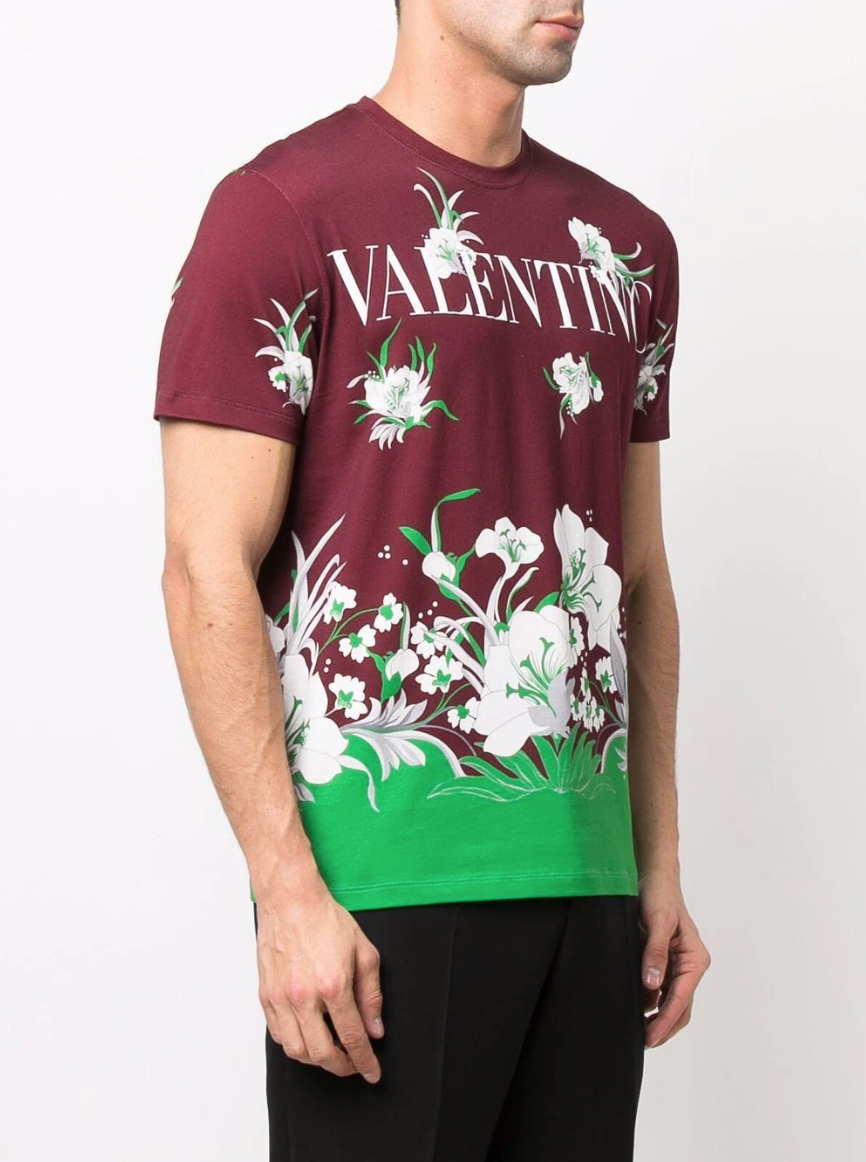 VALENTINO FLORAL PRINT LOGO TEE