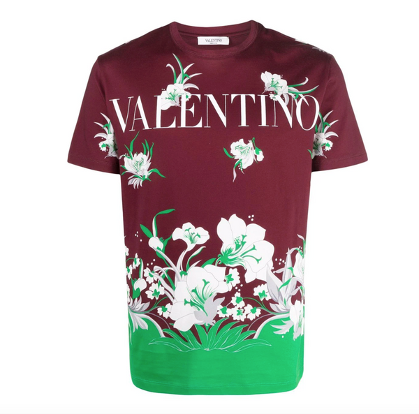【関税込み】Valentino バーガンディ Flower Tシャツ VALENTINO FLORAL PRINT LOGO TEE – TheLuxeLend
