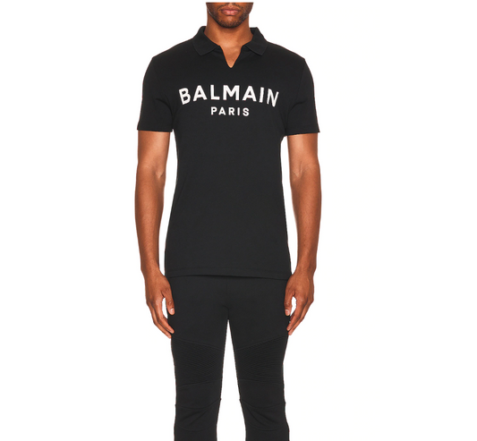 BALMAIN PRINTED POLO COLLAR T-SHIRT