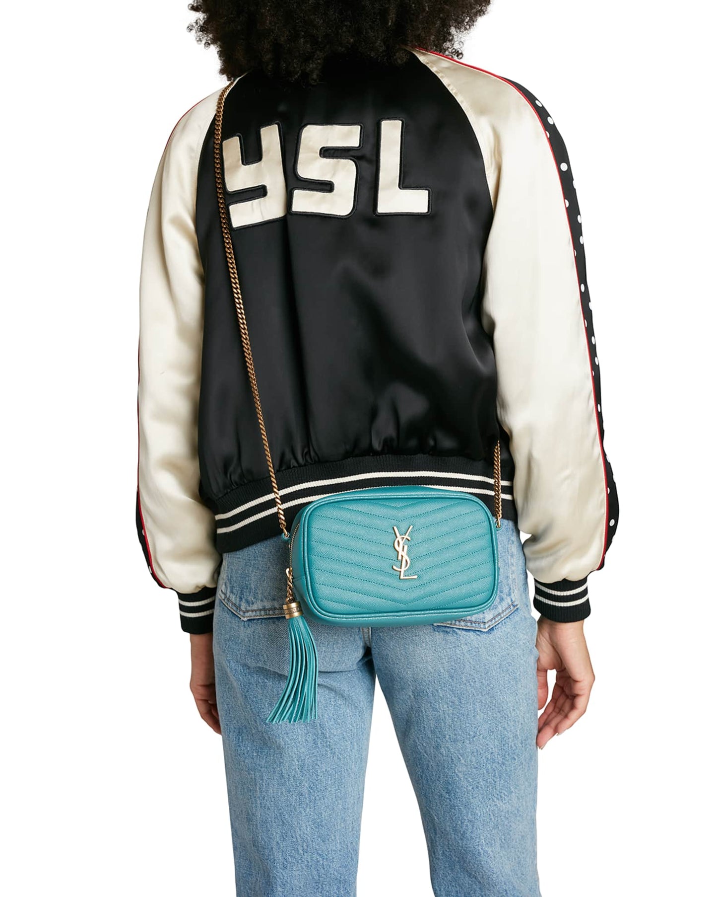 SAINT LAURENT Mini Lou YSL Monogram Leather Camera Bag In Polka